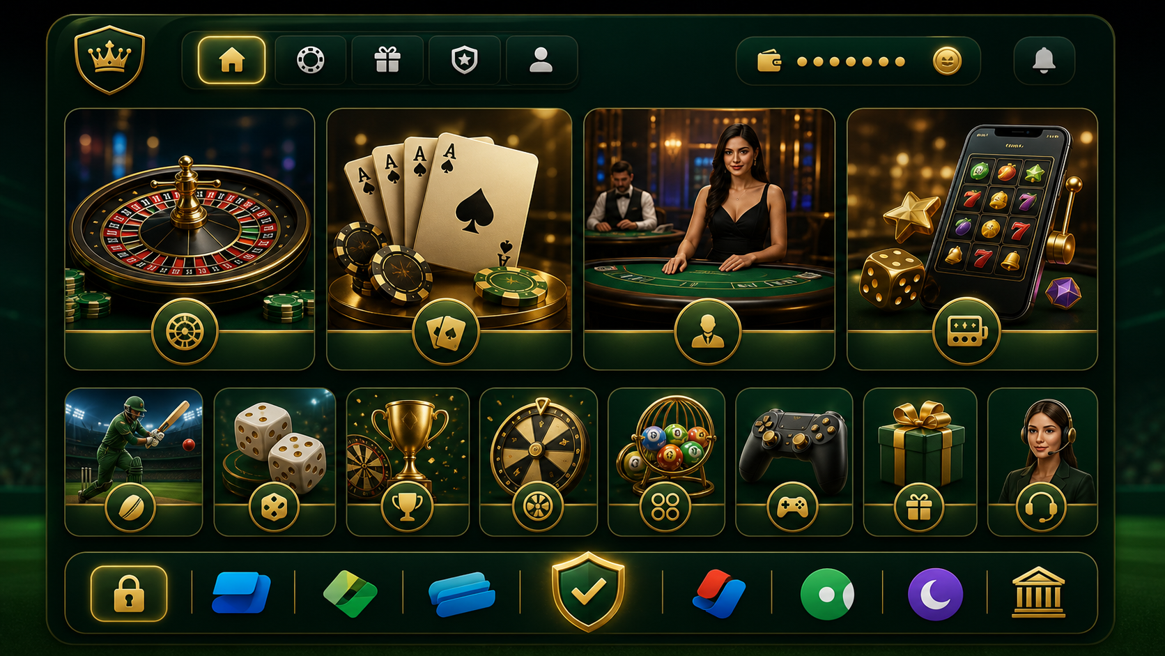 Cricket99 casino and game category grid visual